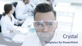  Presentation with safety workplace - Audience pleasing PPT theme consisting of safety medical workplace - scientist microbiologist in the laboratory backdrop and a sky blue colored foreground