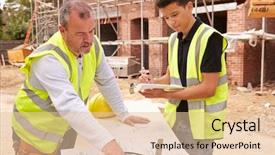  Presentation with safety meeting - PPT layouts enhanced with safety meeting - builder on building site discussing background and a lemonade colored foreground