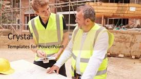  Presentation with work the word in your life - Slide deck consisting of safety meeting - builder on building site discussing background and a coral colored foreground