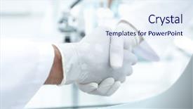  Presentation with safety meeting - Slide deck consisting of safety meeting - handshake with white medical gloves background and a sky blue colored foreground