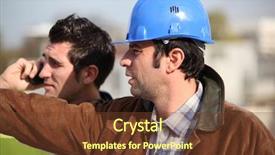  Presentation with safety meeting - Presentation theme having safety meeting - portrait of two workers looking background and a tawny brown colored foreground