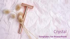  Presentation with hair care - PPT theme having safety-metal-razor-female-hair background and a sky blue colored foreground