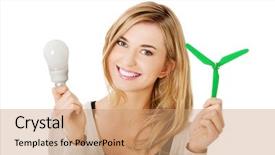  Presentation with green energy - Amazing theme having safety mill - green energy concept woman backdrop and a coral colored foreground