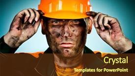  Presentation with oil industry - Presentation theme enhanced with oil industry worker on blue background and a tawny brown colored foreground