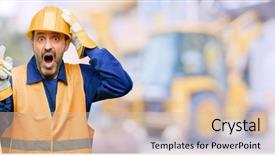  Presentation with construction work - Presentation design featuring mining safety - senior engineer man construction worker background and a lemonade colored foreground