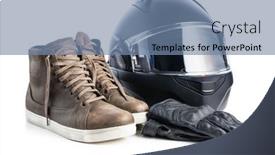  Presentation with motorcycle safety - Cool new PPT theme with safety-motorcycle-accessories-leather-gloves backdrop and a seafoam green colored foreground
