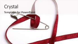  Presentation with shape heart - PPT theme featuring safety-pin-and-red-ribbon background and a white colored foreground