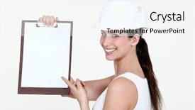  Presentation with apprentice retail - Amazing theme having safety ppe - cute female apprentice pointing backdrop and a white colored foreground