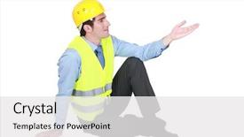  Presentation with safety ppe - PPT layouts enhanced with safety ppe - man sitting down wearing fluorescent background and a white colored foreground