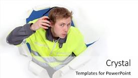  Presentation with hearing - Colorful presentation enhanced with safety ppe - man wearing reflective jacket backdrop and a white colored foreground
