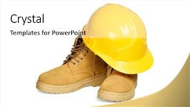  Presentation with safety ppe - Amazing slide set having safety ppe - protection helmet and boots isolated backdrop and a white colored foreground