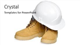  Presentation with safety ppe - Presentation theme consisting of safety ppe - protection helmet and boots isolated background and a white colored foreground
