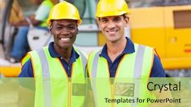  Presentation with road construction - Amazing presentation theme having safety ppe - two cheerful male road construction backdrop and a yellow colored foreground