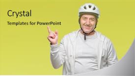  Presentation with triathlon professional cyclist man cycling - Cool new theme with safety presentation - handsome senior cyclist man wearing backdrop and a  colored foreground