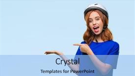  Presentation with cyclist - Presentation theme having safety presentation - young beautiful woman wearing cyclist background and a  colored foreground