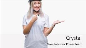  Presentation with security camera - Cool new PPT layouts with safety presentation - young blonde woman wearing cyclist backdrop and a white colored foreground