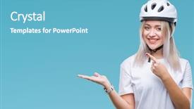  Presentation with security camera - Presentation theme enhanced with safety presentation - young blonde woman wearing cyclist background and a teal colored foreground