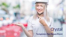  Presentation with camera security - Amazing PPT layouts having safety presentation - young blonde woman wearing cyclist backdrop and a sky blue colored foreground