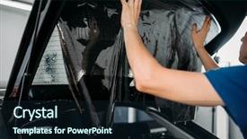  Presentation with fuel cell car - Slides consisting of safety procedures - male worker applying car tinting background and a wine colored foreground