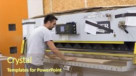  Presentation with factory - PPT layouts enhanced with safety procedures - young worker works background and a  colored foreground