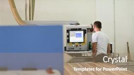  Presentation with factory - Colorful theme enhanced with safety procedures - young worker works backdrop and a  colored foreground