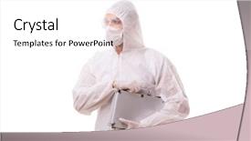  Presentation with detective case file typed - PPT theme with protection radiation - criminologist in protective suit background and a white colored foreground