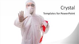  Presentation with forensic - Audience pleasing presentation theme consisting of protection radiation - forensic specialist in protective suit backdrop and a white colored foreground