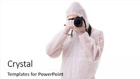  Presentation with forensic - Beautiful theme featuring forensic specialist in protective suit backdrop and a white colored foreground