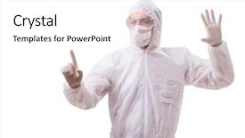  Presentation with music man in suit - Beautiful presentation design featuring protection radiation - man in protective suit isolated backdrop and a white colored foreground