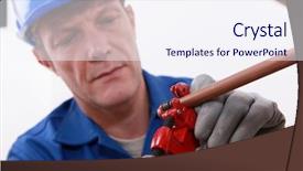  Presentation with copper - Amazing PPT layouts having plumber cutting a copper pipe backdrop and a sky blue colored foreground