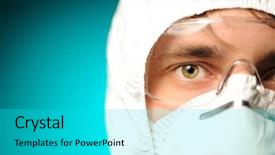  Presentation with scientist - Audience pleasing presentation design consisting of biology respiration - scientist in protective wear glasses backdrop and a cyan colored foreground