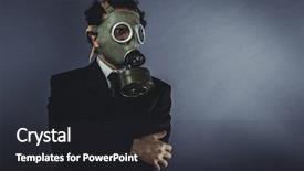  Presentation with radiation pollution - Colorful presentation theme enhanced with radiation pollution - smoke businessman with gas mask backdrop and a dark gray colored foreground
