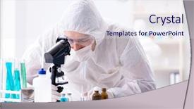  Presentation with lab - PPT theme featuring biology respiration - two chemists working background and a sky blue colored foreground