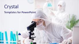  Presentation with fuel lab images - Presentation theme enhanced with biology respiration - two chemists working background and a sky blue colored foreground