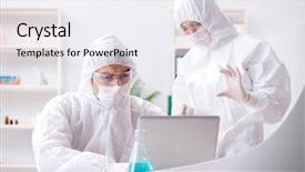  Presentation with electronic product innovation lab - Cool new presentation theme with biology respiration - two chemists working backdrop and a white colored foreground