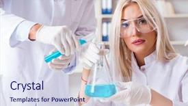  Presentation with clinic - PPT theme with drug pollution - young woman chemist working background and a sky blue colored foreground