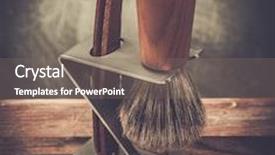  Presentation with razor - Colorful presentation design enhanced with safety razor and shaving brush on a stand backdrop and a gray colored foreground