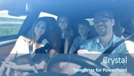  Presentation with family children - Presentation design enhanced with glass blueprints - family with two children traveling background and a ocean colored foreground