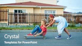  Presentation with street - Beautiful PPT layouts featuring les danger de la maison - portrait of boy and girl backdrop and a seafoam green colored foreground