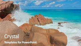  Presentation with stormy sea waves - Slide set with safety shower - breaking big waves sunlit sea background and a coral colored foreground