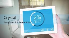  Presentation with feminine - Audience pleasing theme consisting of safety shower - feminine hand holding tablet backdrop and a  colored foreground