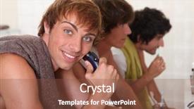  Presentation with shaving - PPT theme featuring safety shower - young men shaving and brushing background and a tawny brown colored foreground