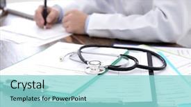  Presentation with health insurance - Colorful presentation enhanced with safety signs - clipboards with health insurance forms backdrop and a arctic colored foreground