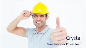  Presentation with architect - Amazing presentation theme having safety signs - portrait of architect wearing hardhat backdrop and a sky blue colored foreground