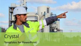  Presentation with walkie talkie - Beautiful slide set featuring safety signs - worker with a walkie talkie backdrop and a yellow colored foreground