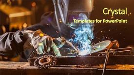  Presentation with workshop - Slide deck enhanced with safety steel construction - close-up of welder working background and a tawny brown colored foreground