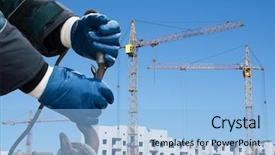  Presentation with crane hook - Beautiful slide deck featuring safety steel construction - man hands closeup with crane backdrop and a light blue colored foreground