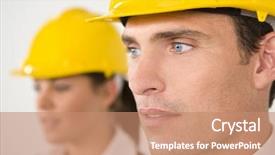 Presentation with industrial - PPT theme with safety team - selective focus industrial concept shot background and a coral colored foreground
