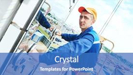  Presentation with birth jesus stained glass window - Presentation design consisting of safety tips - worker builder installing windows background and a teal colored foreground