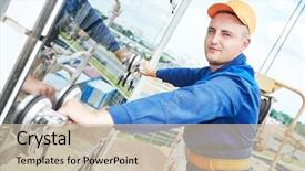  Presentation with birth jesus stained glass window - Presentation consisting of safety tips - worker builder installing windows background and a soft green colored foreground